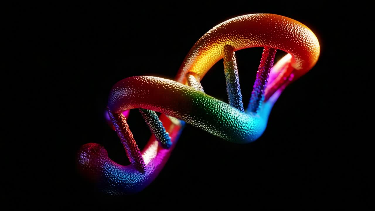 A Vibrant and Colorful Representation of a Double Helix Structure, Showcasing the Intricate Design and Beauty of DNA in Stunning Detail Against a Dark Background