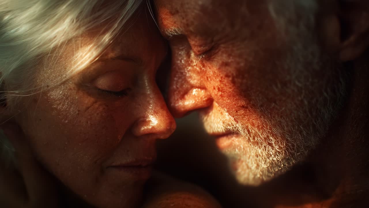 A Tender Moment Captured: The Intimacy Between Two Souls as They Share a Close Embrace, Highlighting Emotion, Connection, and the Beautiful Aging Process in Their Faces