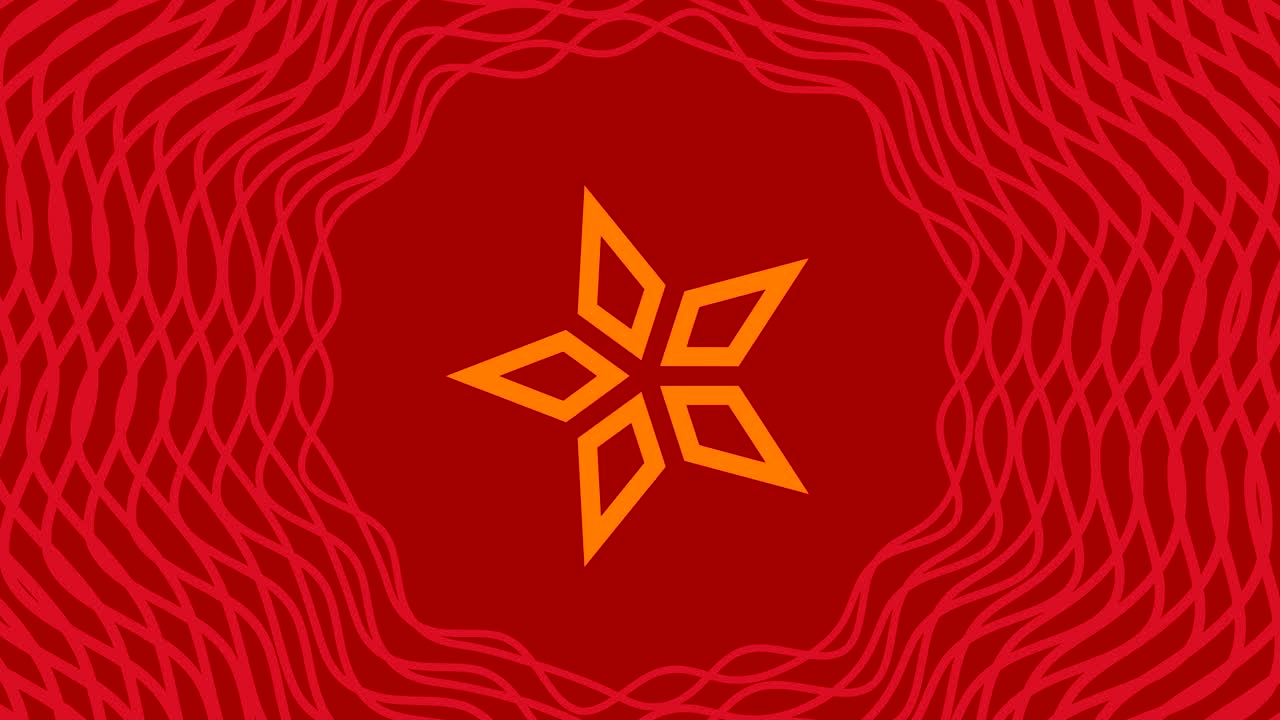 objeto gráfico que gira en el centro, aumentando y luego reduciendo el tamaño dentro de un marco gráfico, mientras que el fondo cambia rápidamente de color creando un efecto psicodélico, en formato de video 16: 9