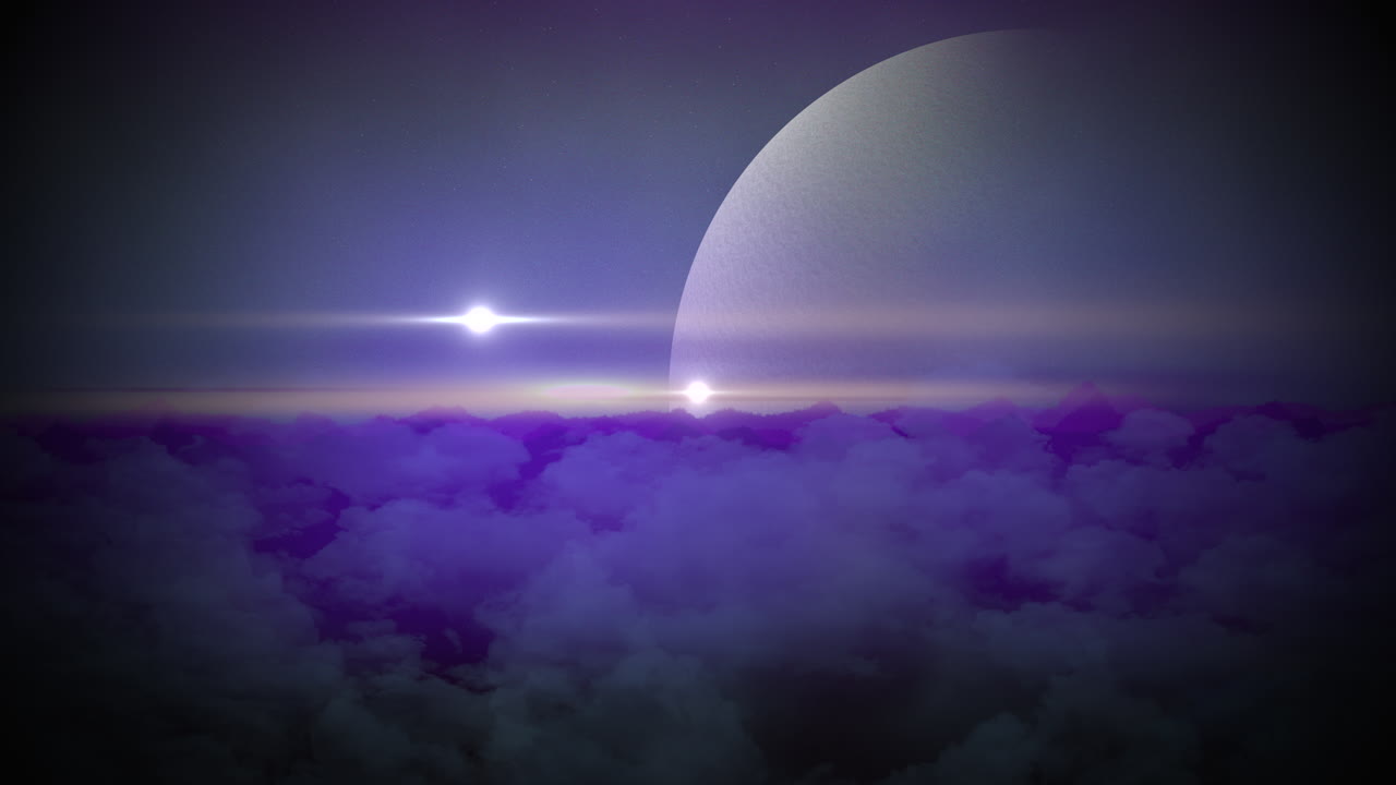 Cosmonautics Day futuristic font on purple and blue clouds and stars background