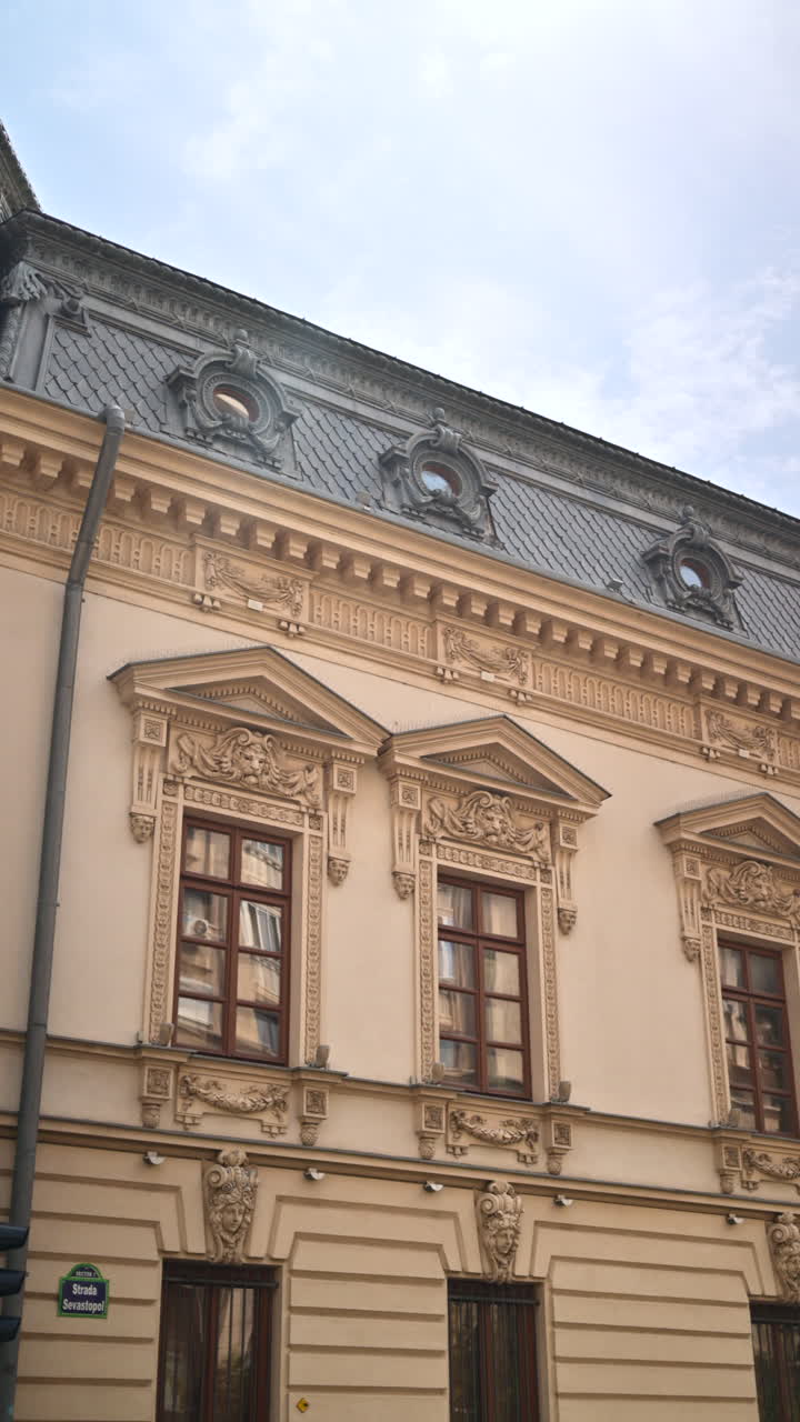 View of the Filipescu-Cesianu House in the Old town of Bucharest, Romania. Vertical