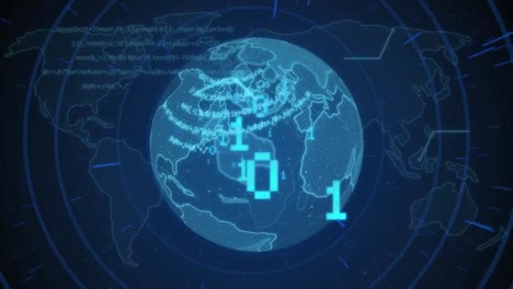 Animación-Del-Procesamiento-De-Datos-Y-Globo-Sobre-El-Mapa-Mundial