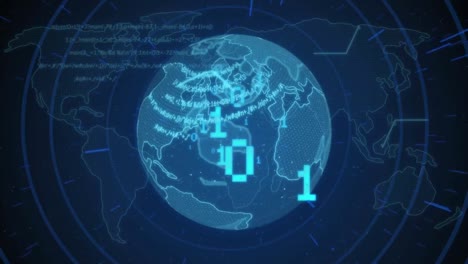 animation of data processing and globe over world map