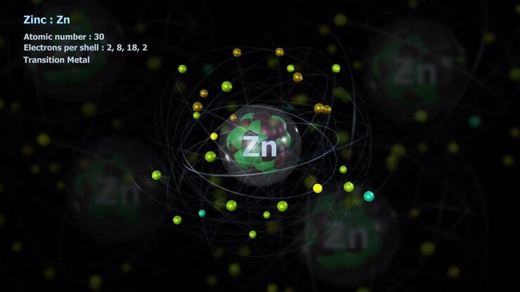 Diğer atomlarla sonsuz yörünge dönüşünde 30 elektronlu çinko atomu