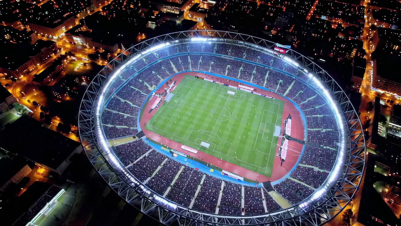 Night Aerial View of a Soccer Stadium