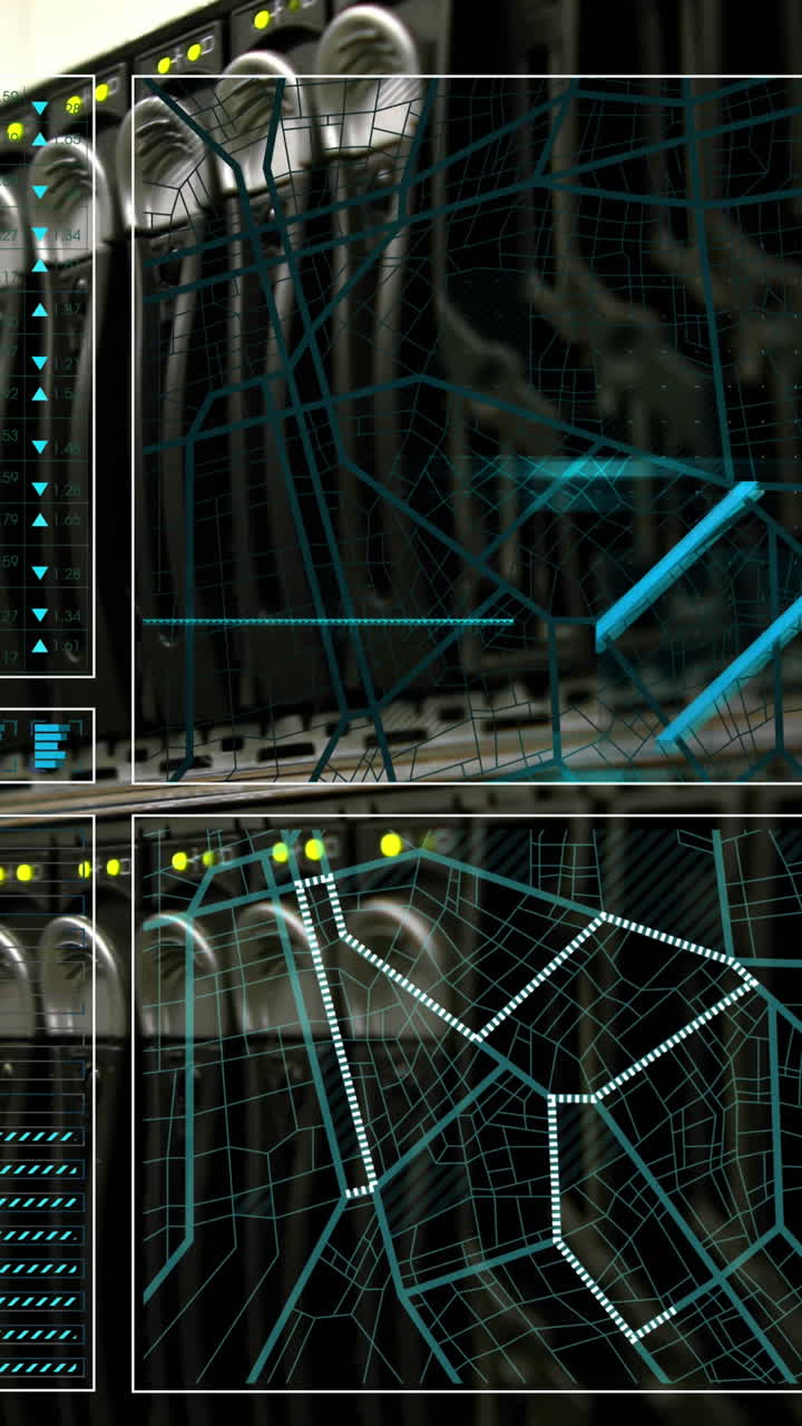 animación del procesamiento de datos en la sala de servidores