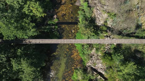 Above-View-Of-Ponte-Colgante-de-Calvelo-Hanging-Bridge-Over-Rio-Lerez-In-Poio,-Pontevedra,-Spain