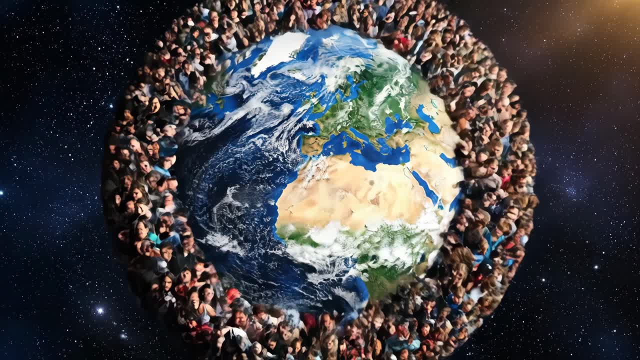 Diverse Crowd Encircling the Earth