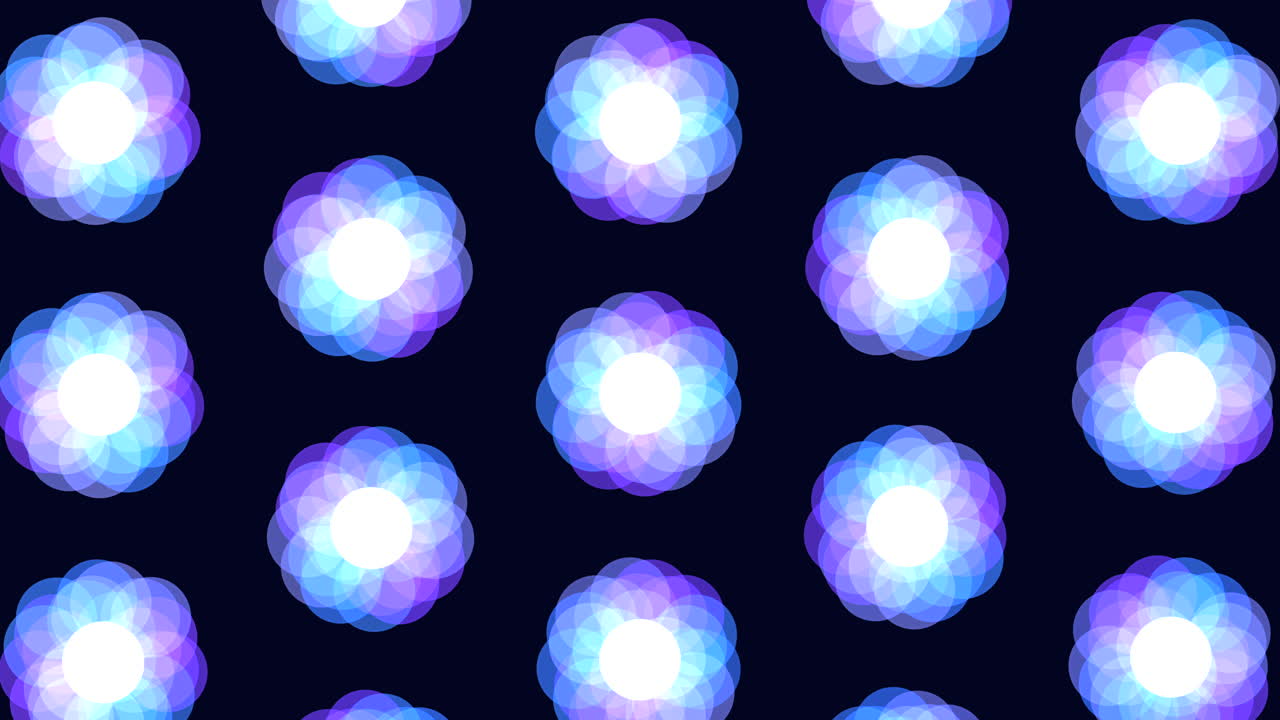 검은 바탕에 떠다니는 빛나는 보라색과 파란색 원