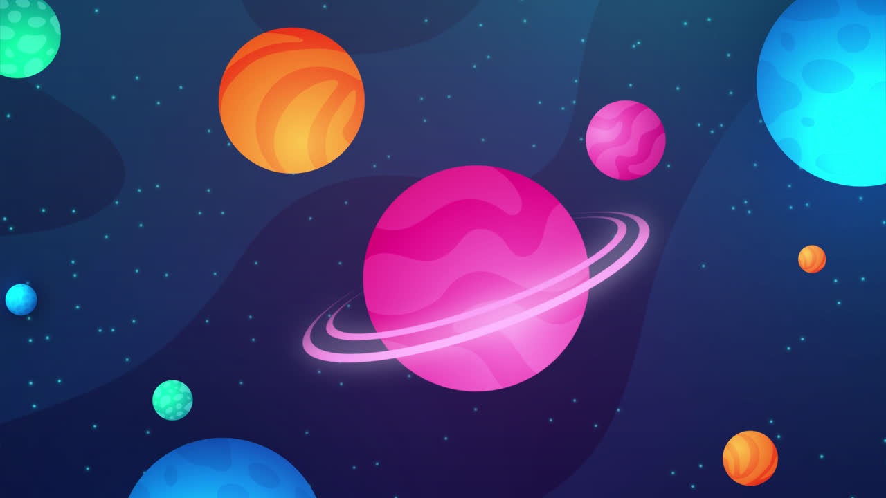 Colorful Cartoon Planets in Space