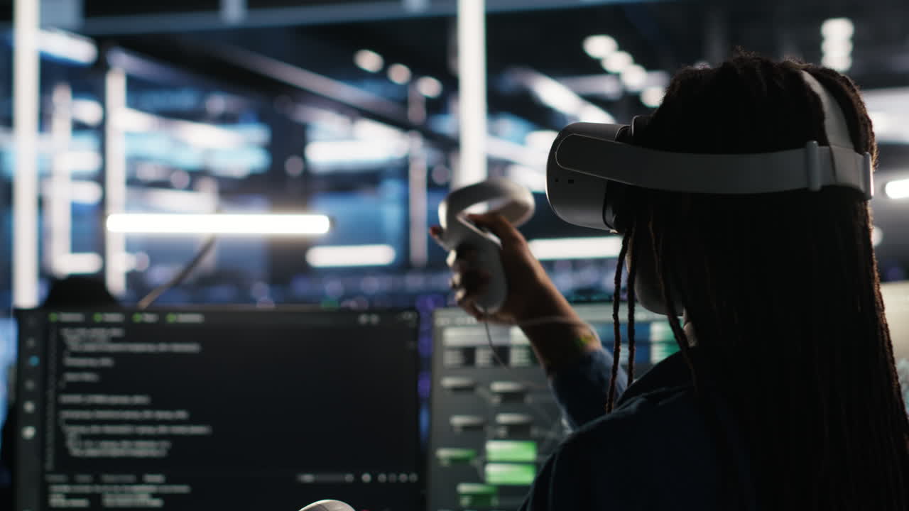 Server farm admin using VR equipment and node tree systems