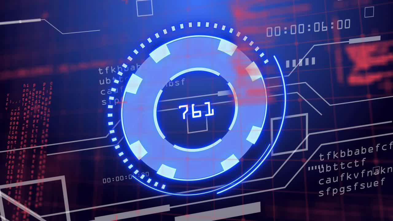 Central HUD booting on signal, rotating and pulsing while updating numeric readout, processing data