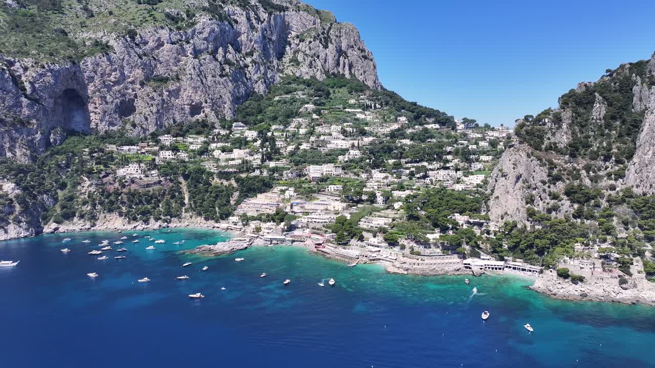 Island Of Capri At Naples In Campania Italy. Coastal City. Waterfront Landscape. Island Of Capri At Naples In Campania Italy. Beach Scenery. Medieval Buildings. Capri Skyline