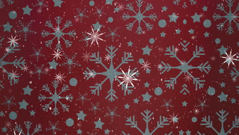 animación de copos de nieve de navidad cayendo sobre un fondo rojo