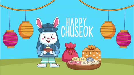 토끼와 음식으로 행복한 소크 글자