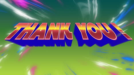 digital animation of thank you text over blue and pink digital waves on green gradient background