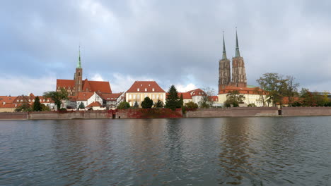 beautiful view of ostrow tumski, cathedral island, with wroclaw cathedral