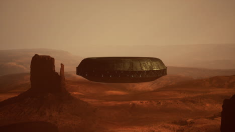 alien spaceship hovering over a martian desert