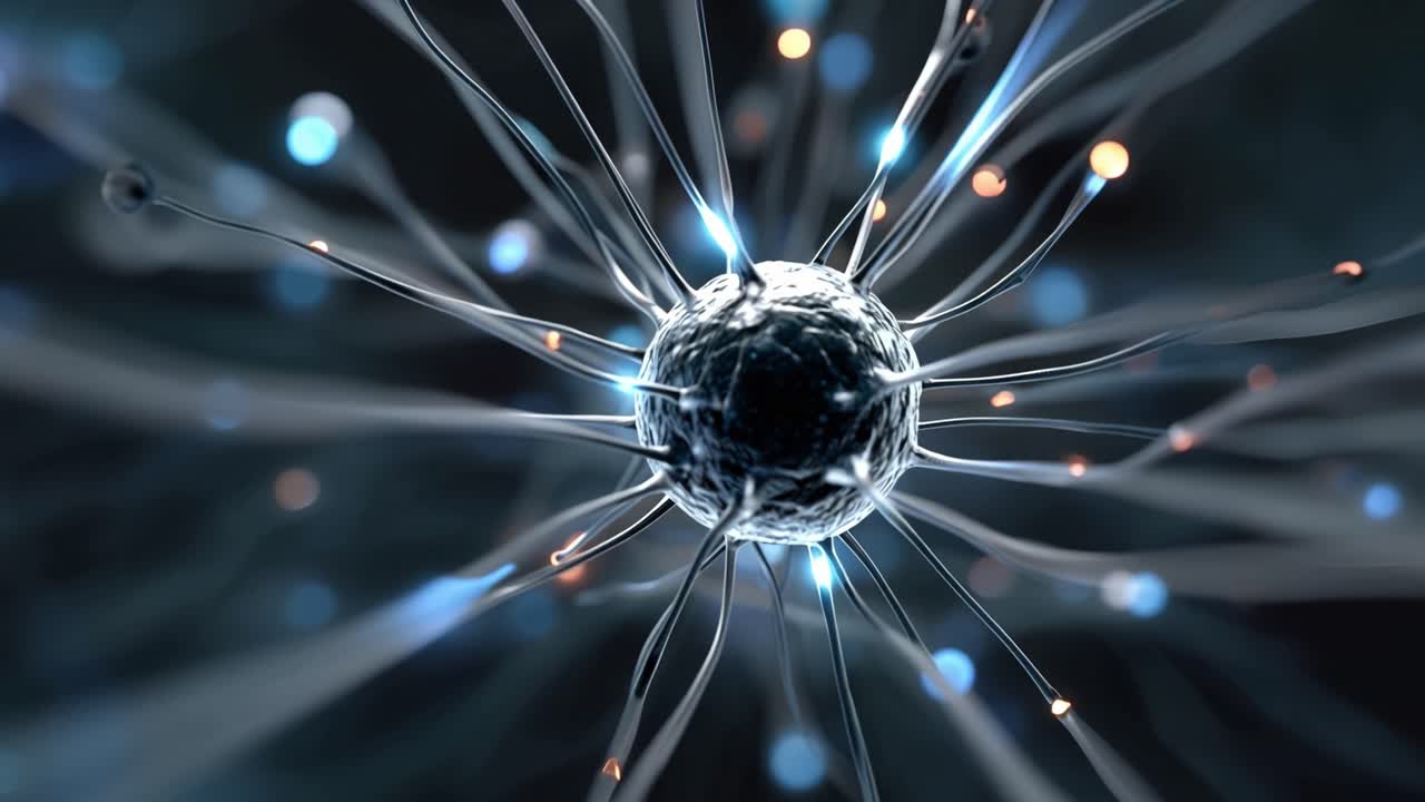 Cellula neuronale astratta con impulsi elettrici e connessioni