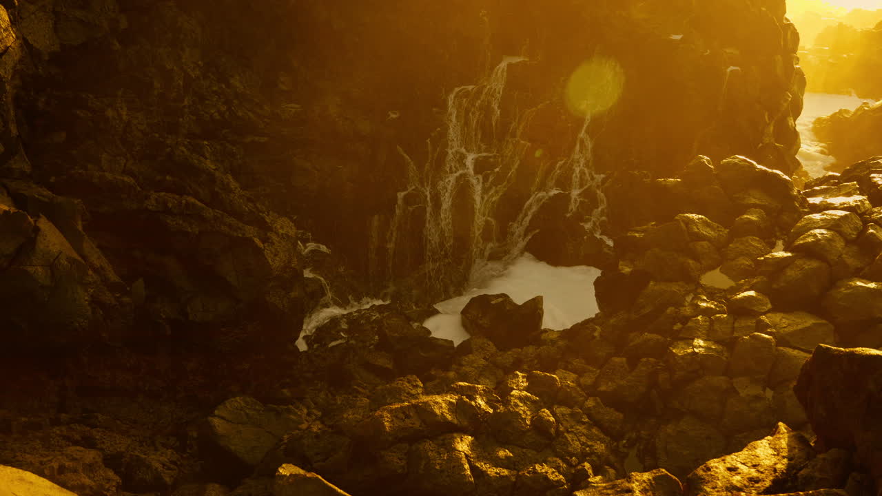 Golden Hour Coastal Waterfall