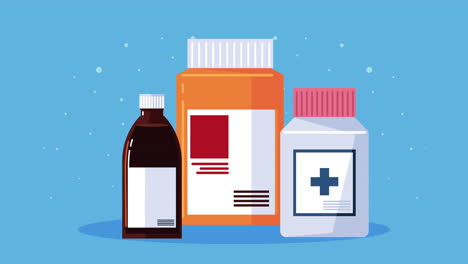 pharmacy drugs bottles set animation