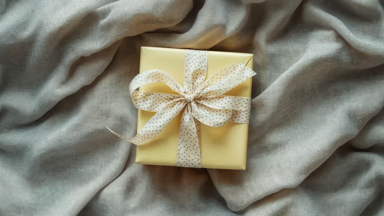 Una scatola regalo gialla con un fiocco