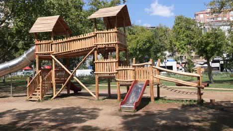 wooden play structure in a park