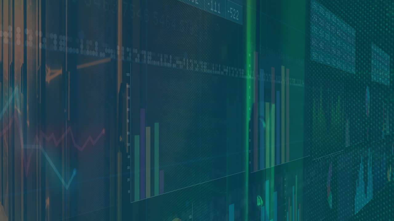 Animation of financial data processing over server room