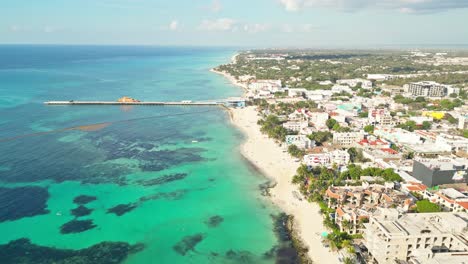 aerial beach view with turquoise water in playa del carmen, mexico, sunny and calm