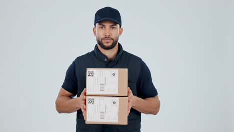 delivery man, giving boxes and face