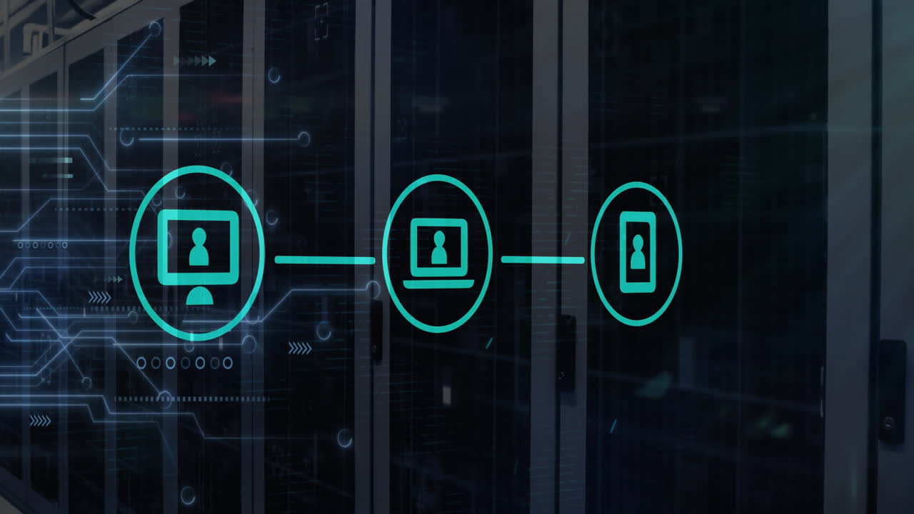 Animation of icons with digital data processing over computer servers