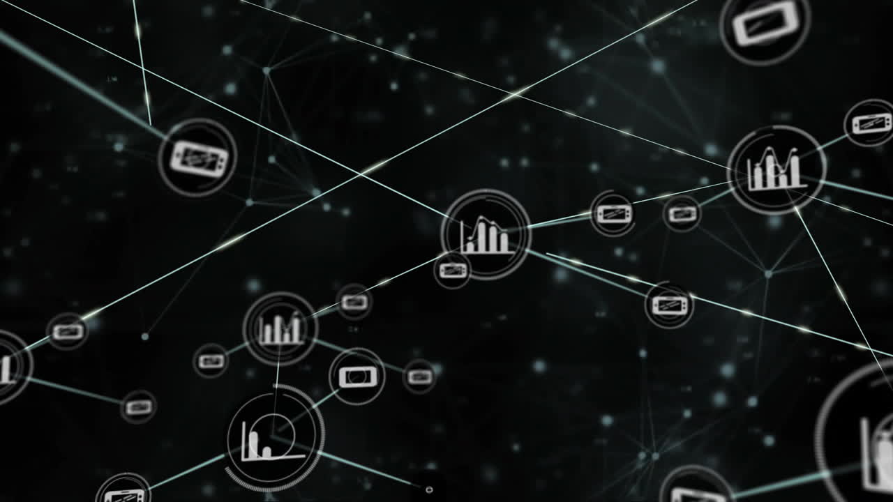 Animation of network of connections with graph icons over black background