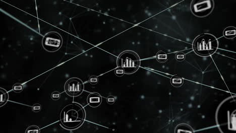 Animation-Eines-Verbindungsnetzwerks-Mit-Diagrammsymbolen-Auf-Schwarzem-Hintergrund