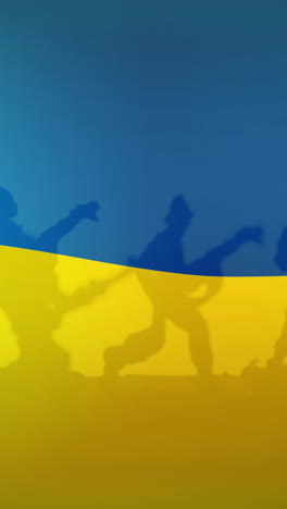 animation of flag of ukraine over soldiers silhouettes
