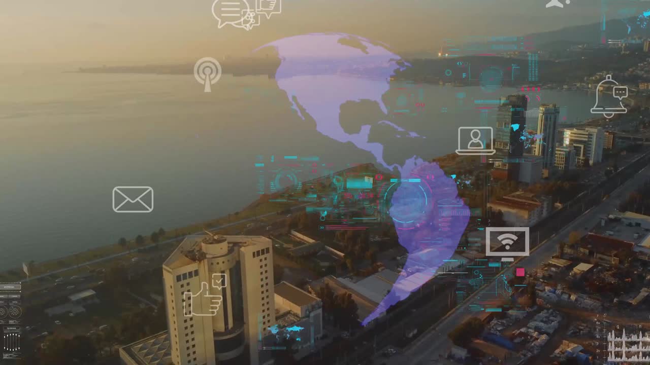 concepto de ciudad moderna y tecnología. ciudad inteligente. transformación digital. interfaz gráfica de usuario gui.