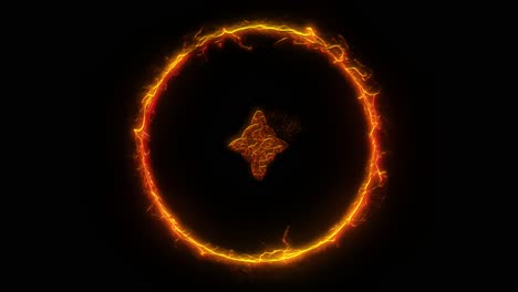 Mystic-symbol-of-incandescent-esoteric-four-pointed-star-Celtic-knot-rotating-inside-ring-of-burning-blazing-fire-on-black-background