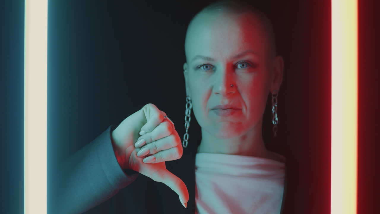 Woman with Thumbs Down, Neon Lights