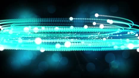 animación de una red azul brillante de luces en espiral sobre un fondo negro