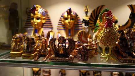 various egyptian-themed souvenirs on display