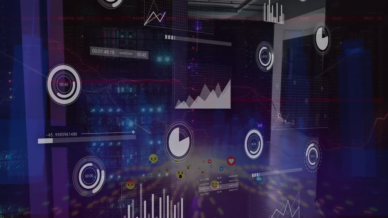 animación del procesamiento de datos financieros a través de servidores informáticos