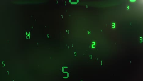Flying glowing green numbers.