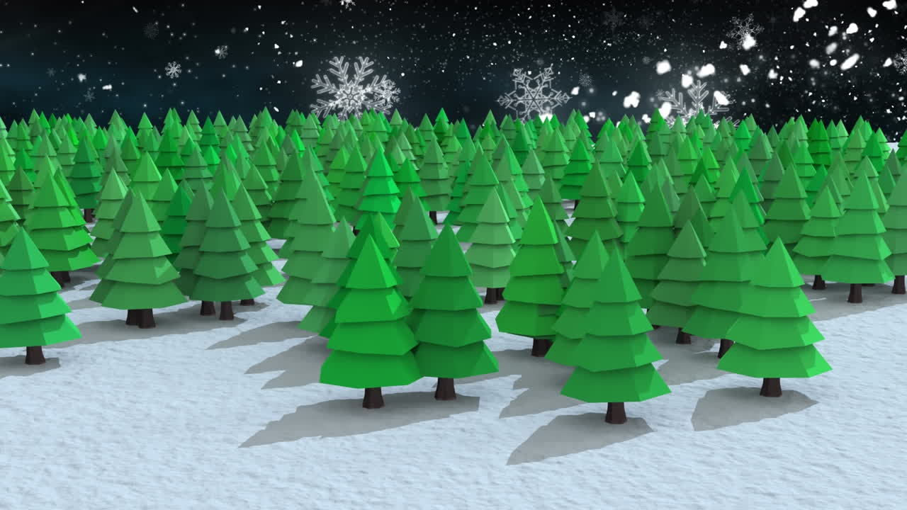 겨울 풍경 에 있는 여러 그루 의 나무 들 이 검은 배경 에 있는 별 을  ⁇ 고 있다