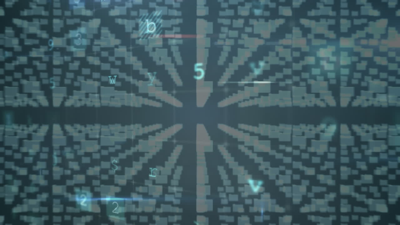 Animation of data processing and files on blue background