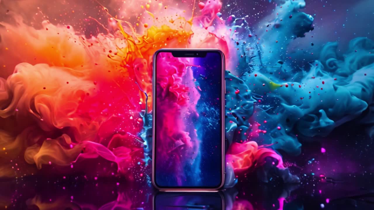Smartphone with Vibrant Abstract Ink Explosion