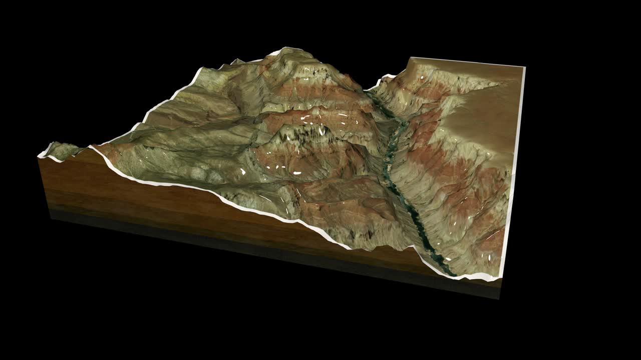 그랜드 캐니언 미국 지형 지도 3d 렌더링 360도 루프 애니메이션