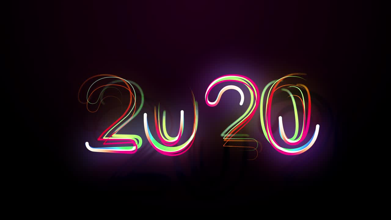 2020 Bright Multicolored Animation Numerals of the New Year Flicker and Glowing
