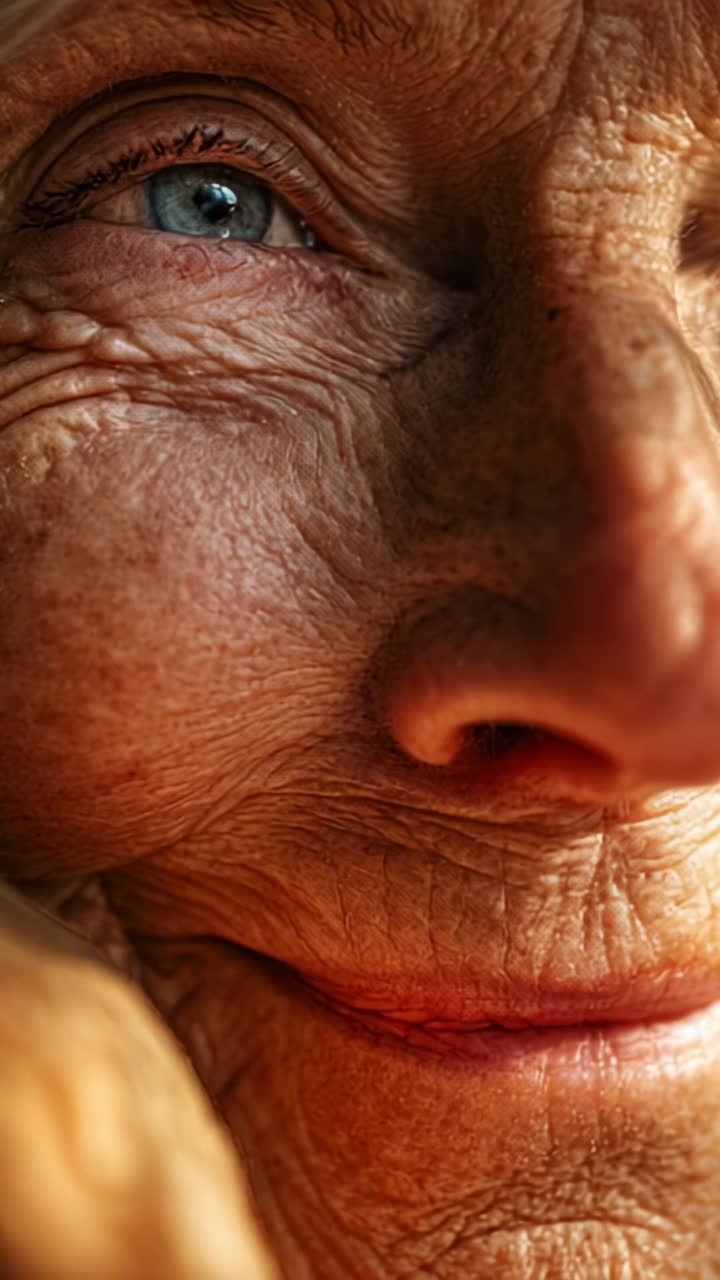 Aging Gracefully: A Close-Up Portrait Capturing the Beauty of an Elderly Woman's Face with Deep Expressions and Rich Textures of Skin and Emotion