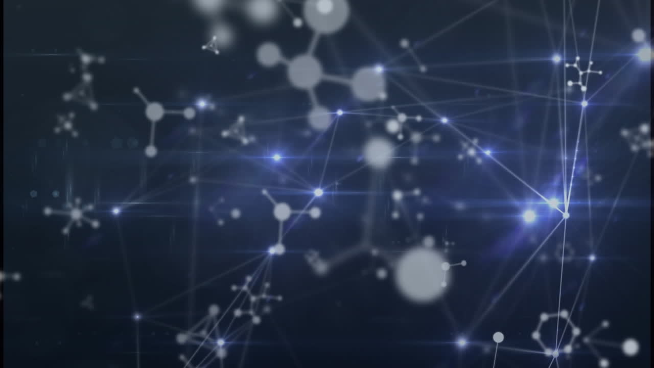 animación de la red de conexiones con moléculas sobre un fondo oscuro