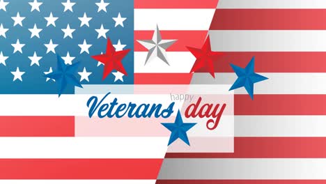 animation of veterans day text over flag of america pattern