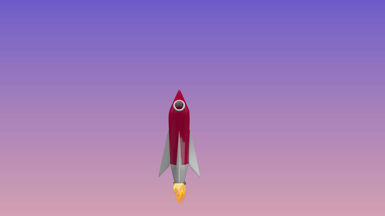 Animation of flying rocket against gradient background